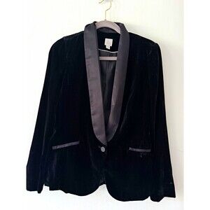 LC Lauren Conrad Black Velvet Tuxedo Blazer Womens 8 Satin Shawl Collar